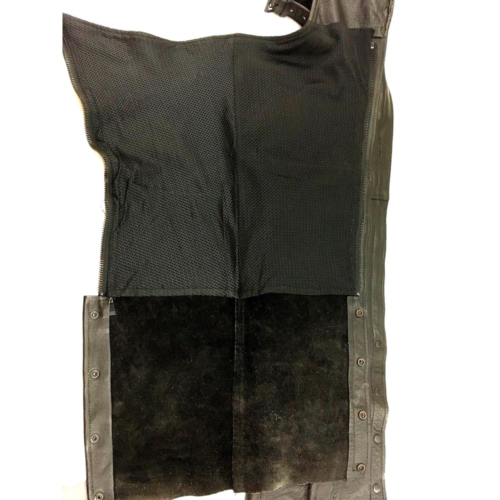Leather King Motorcycle Chaps Black Leather Mens Large Pockets Heavy Supple - Picture 4 of 8